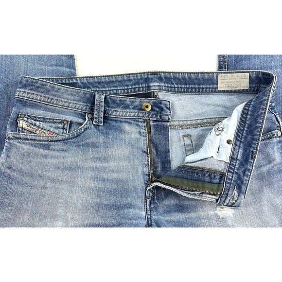 DIESEL THAVAR Denim Blue WASH 0848C Slim Skinny Jeans Mens Size 33x34 Distressed - Picture 9 of 14